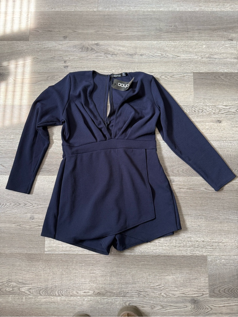 Boohoo UK Navy Long Sleeve Wrap Skort Romper
